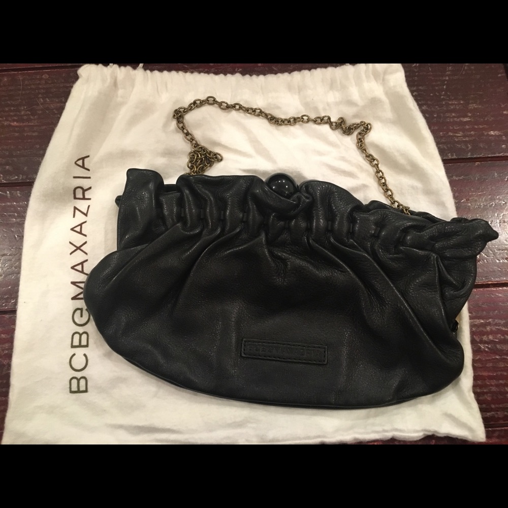 BCBG Black Leather Large Clutch EUC